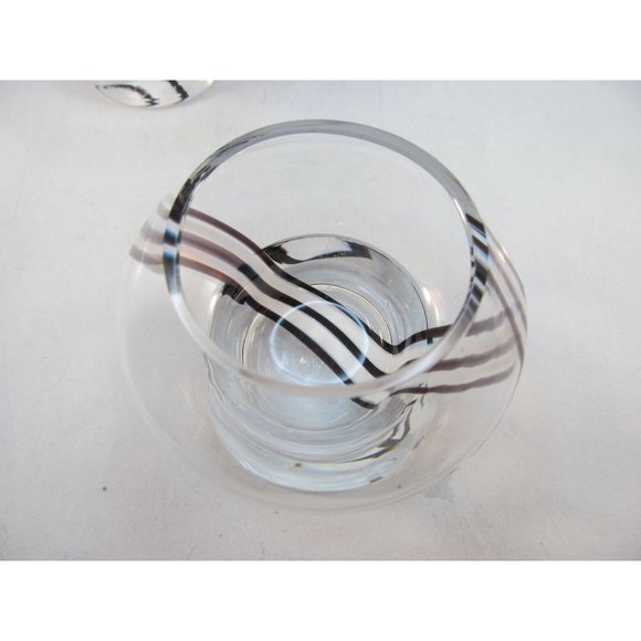 Caithness Black and White Striped Glass Tea Light Holder set of 2 - Picture 7 of 12